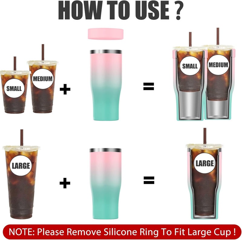 Niceyos Universal Iced Coffee Sleeve - Upgraded Double Wall Reusable Stainless Steel Holder Sleeves Insulator for Cold Drinks Fits Starbucks Dunkin Donuts McDonalds Small Medium Large Cup (Pink Green) - Image 2
